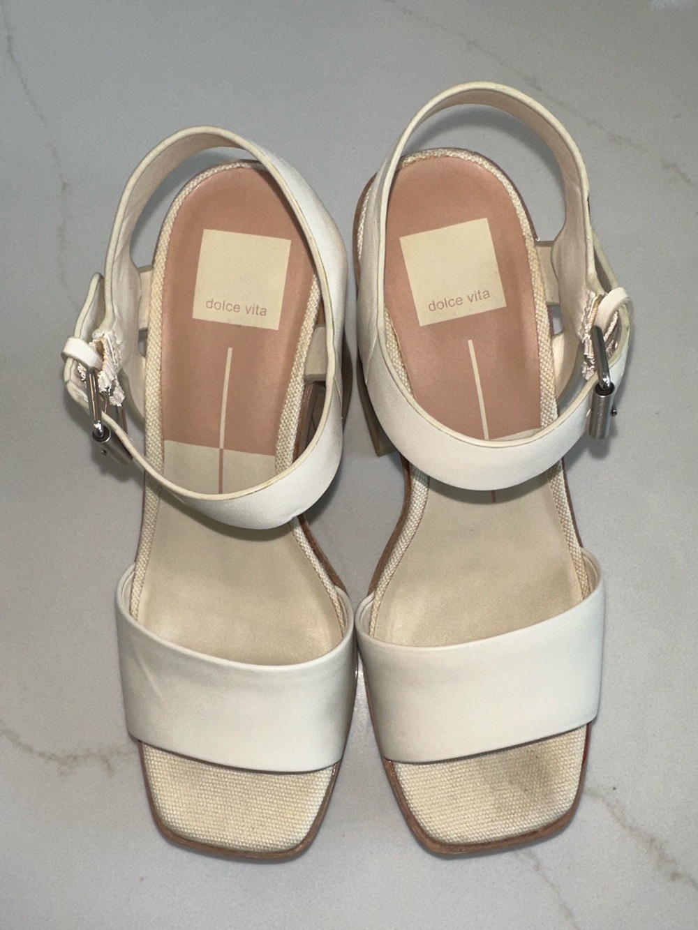Dolce Vita Wallis Ivory Leather Wooden Platform High Heel Sandals - Picture 7 of 13